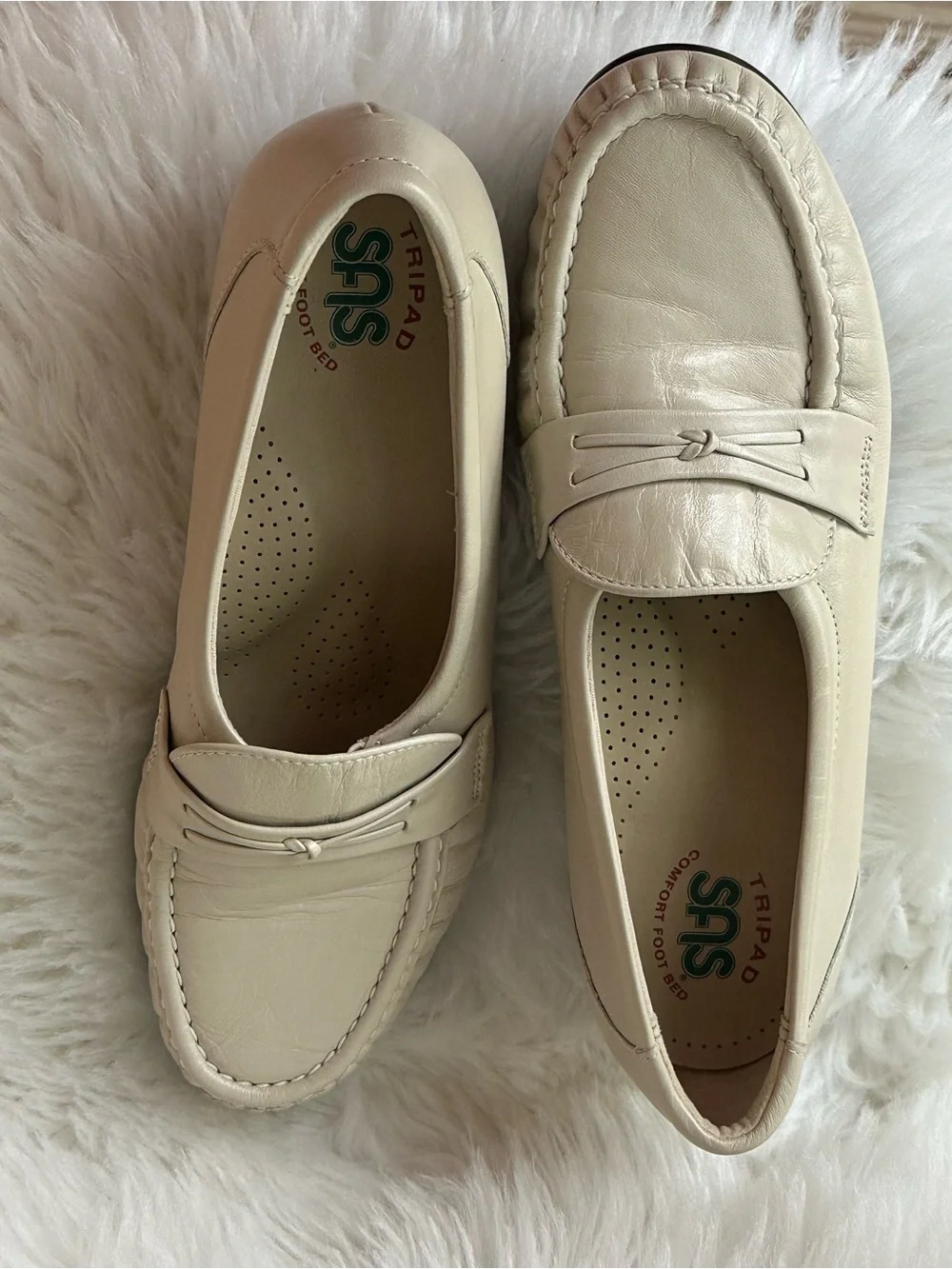 SAS Cream Leather Slip-On Moc Loafers for Women